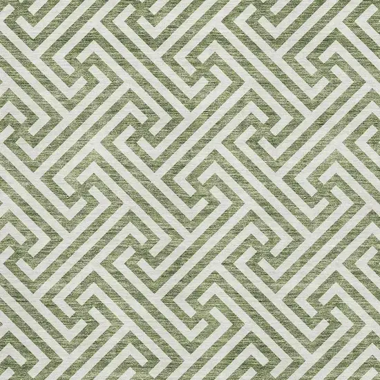 Green And Beige Geometric Washable Area Rug With UV Protection Photo 3