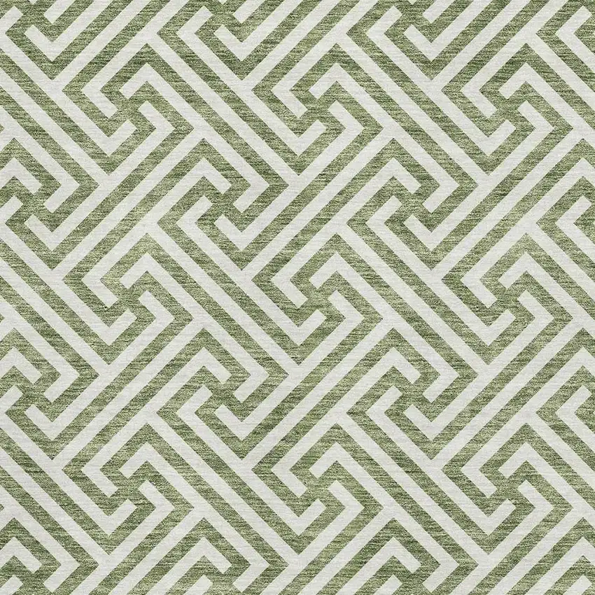 Green And Beige Geometric Washable Area Rug With UV Protection Photo 3