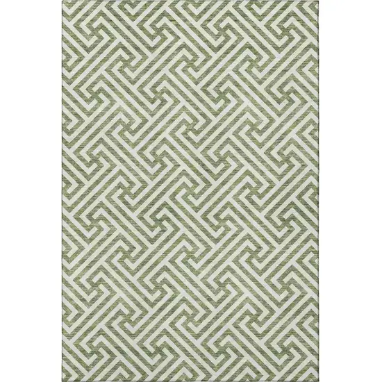Green And Beige Geometric Washable Area Rug With UV Protection Photo 3