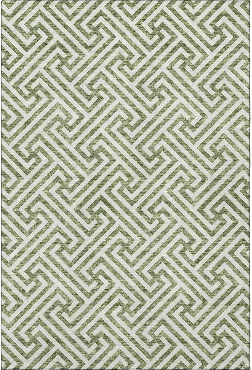 Green And Beige Geometric Washable Area Rug With UV Protection Photo 3