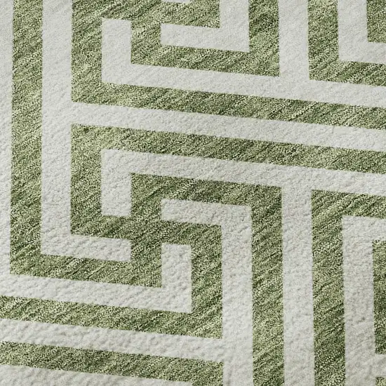Green And Beige Geometric Washable Area Rug With UV Protection Photo 9