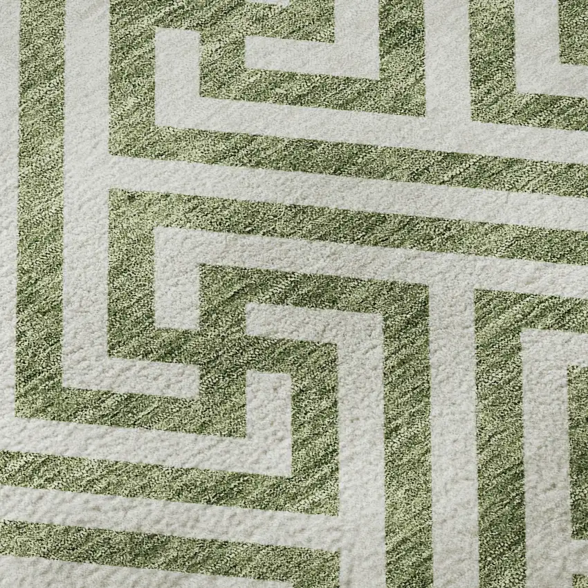 Green And Beige Geometric Washable Area Rug With UV Protection Photo 9