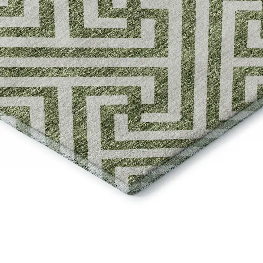 Green And Beige Geometric Washable Area Rug With UV Protection Photo 7
