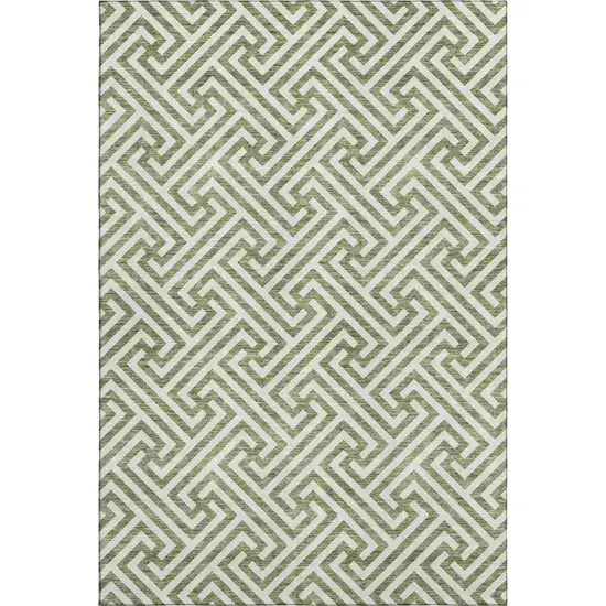 Green And Beige Geometric Washable Area Rug With UV Protection Photo 1