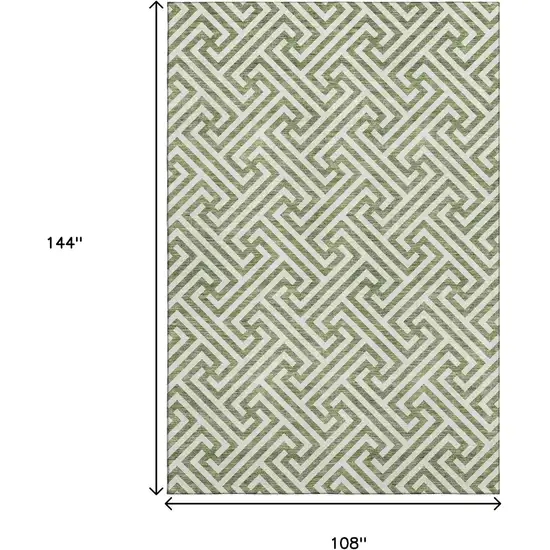 Green And Beige Geometric Washable Area Rug With UV Protection Photo 3