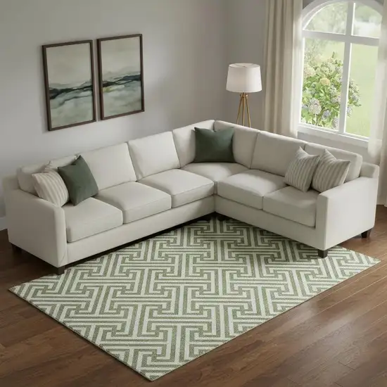 Green And Beige Geometric Washable Area Rug With UV Protection Photo 1