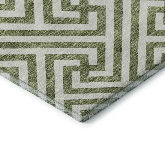 Green And Beige Geometric Washable Area Rug With UV Protection Photo 8
