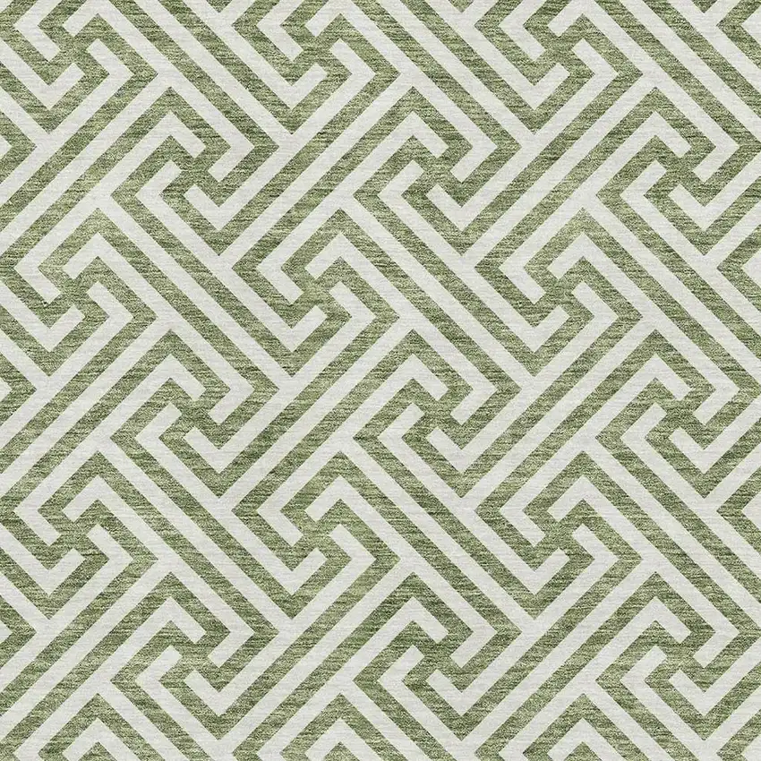 Green And Beige Geometric Washable Area Rug With UV Protection Photo 3