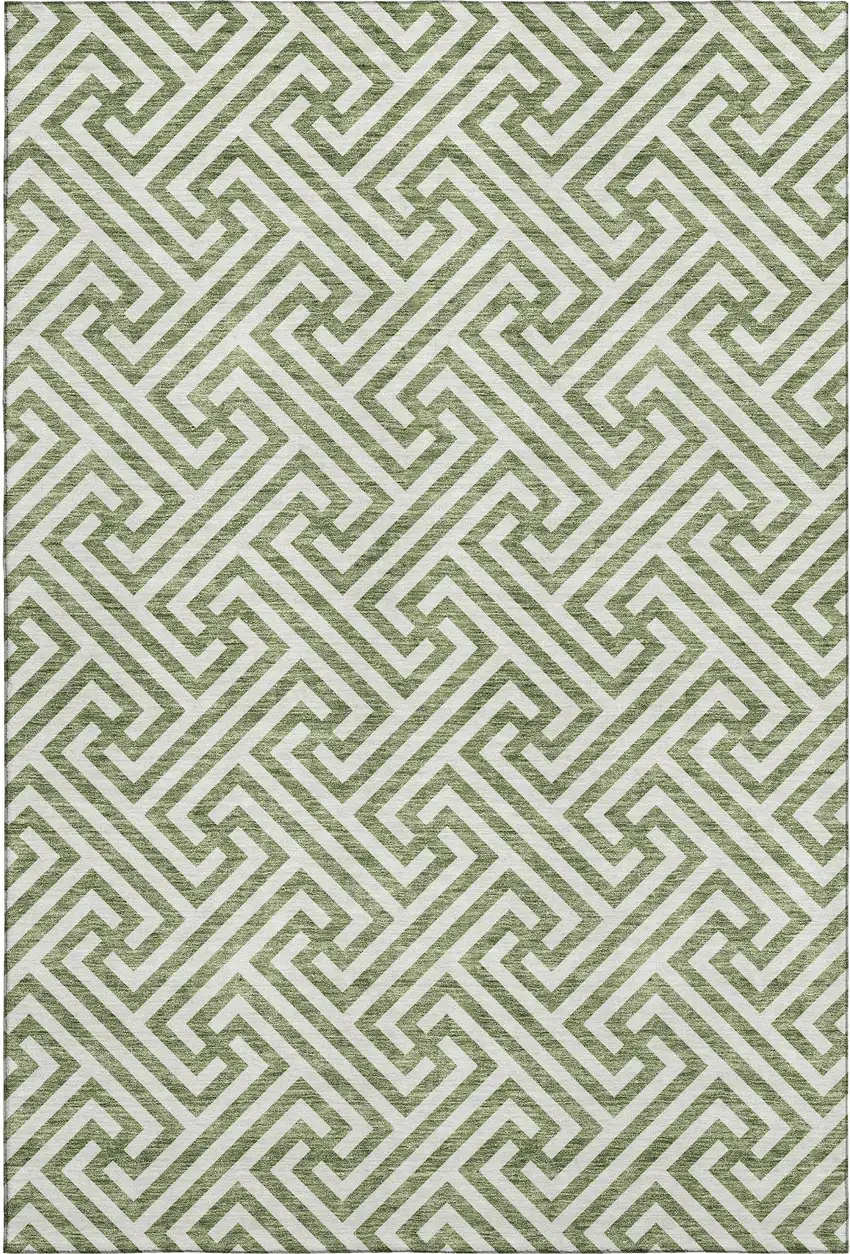 Green And Beige Geometric Washable Area Rug With UV Protection Photo 1