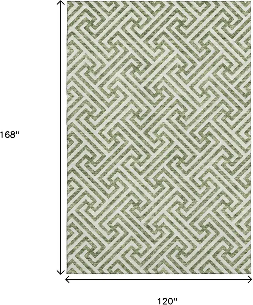 Green And Beige Geometric Washable Area Rug With UV Protection Photo 4