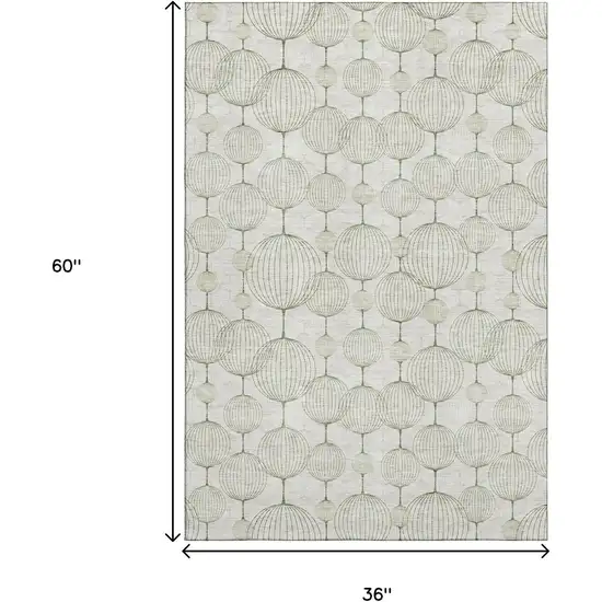 Green And Beige Geometric Washable Area Rug With UV Protection Photo 3