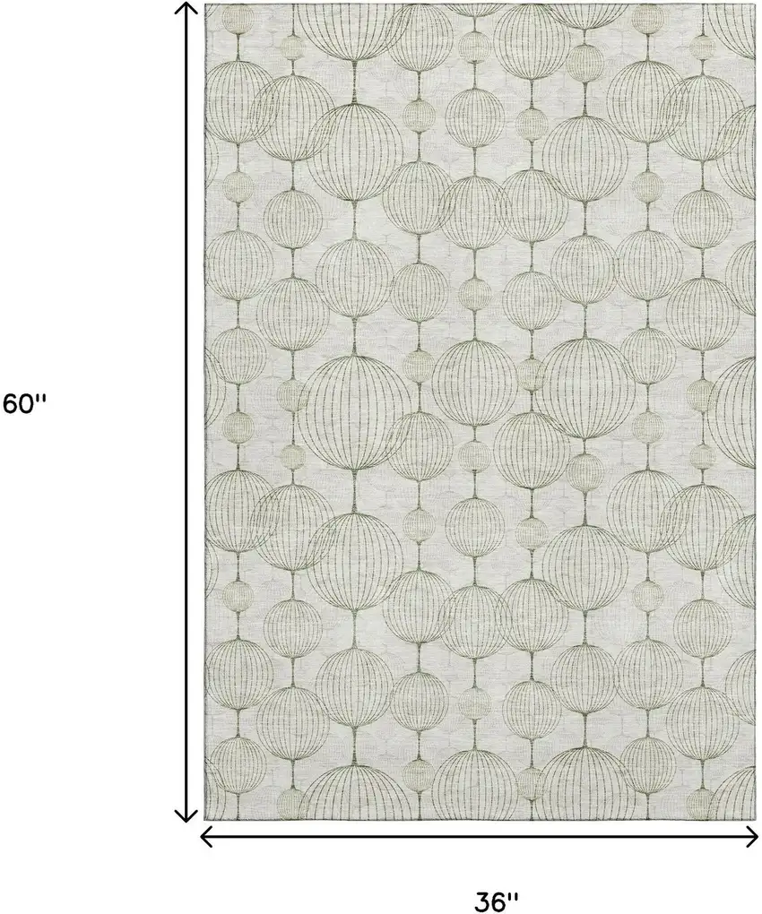 Green And Beige Geometric Washable Area Rug With UV Protection Photo 3