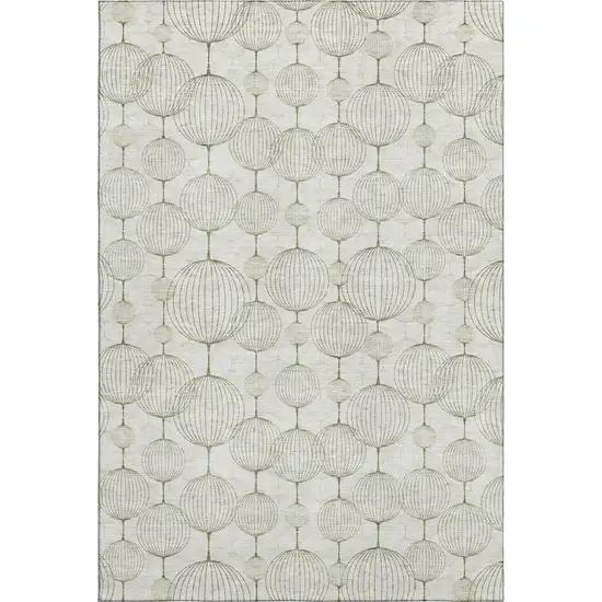 Green And Beige Geometric Washable Area Rug With UV Protection Photo 1