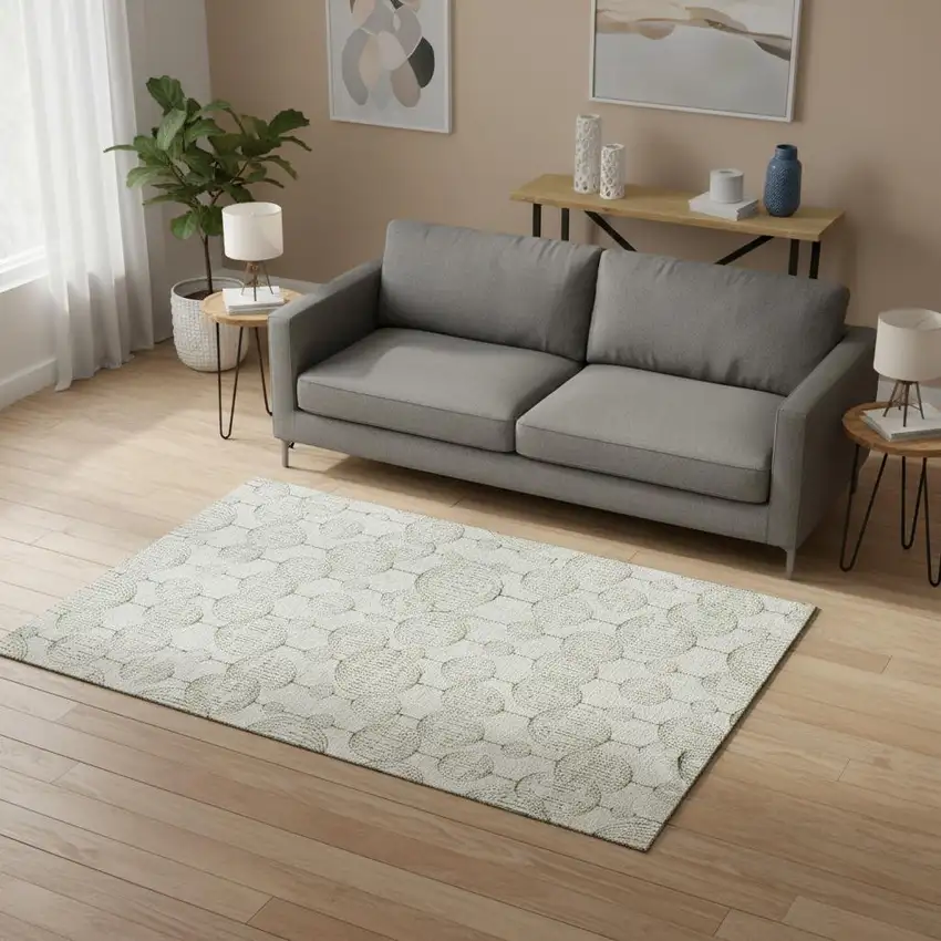 Green And Beige Geometric Washable Area Rug With UV Protection Photo 2