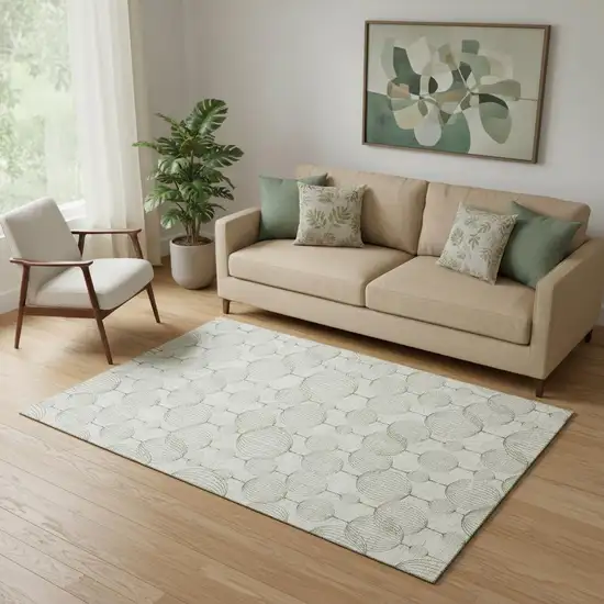 Green And Beige Geometric Washable Area Rug With UV Protection Photo 1