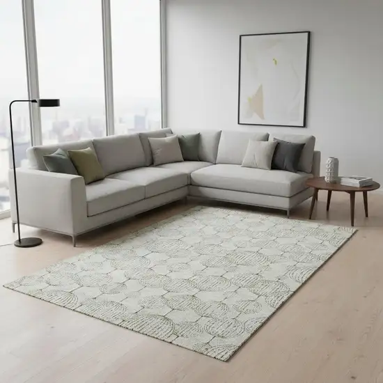 Green And Beige Geometric Washable Area Rug With UV Protection Photo 2