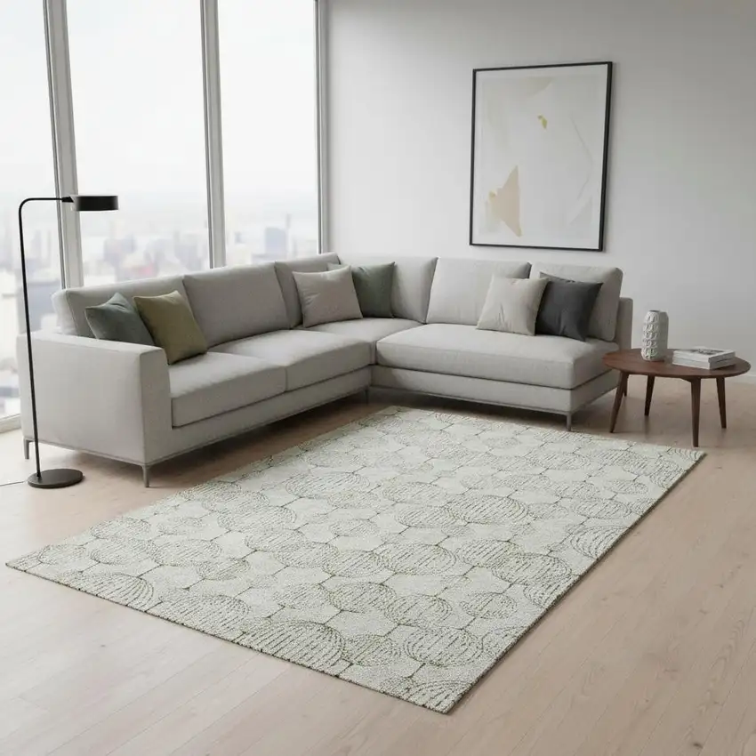 Green And Beige Geometric Washable Area Rug With UV Protection Photo 2