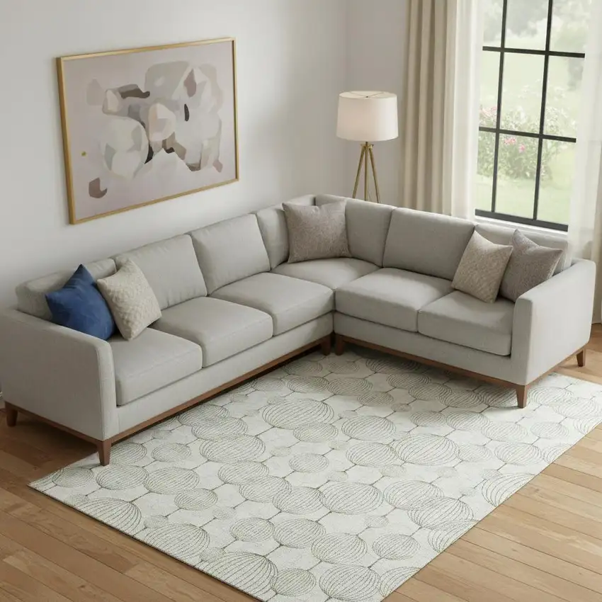 Green And Beige Geometric Washable Area Rug With UV Protection Photo 1