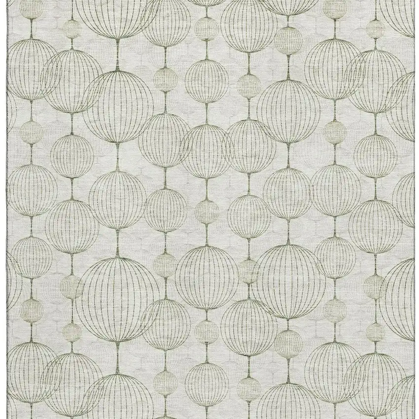 Green And Beige Geometric Washable Area Rug With UV Protection Photo 4