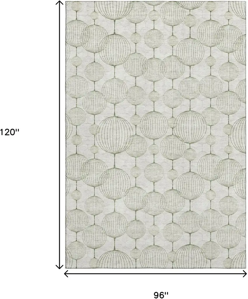Green And Beige Geometric Washable Area Rug With UV Protection Photo 3