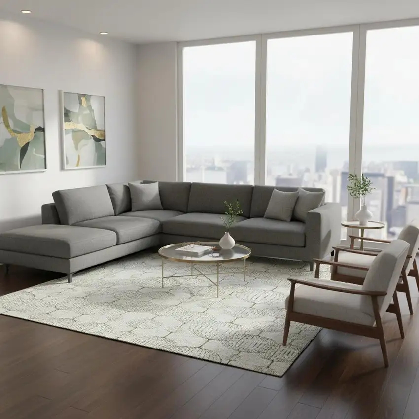 Green And Beige Geometric Washable Area Rug With UV Protection Photo 2