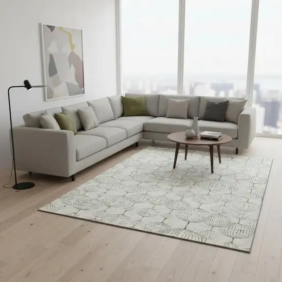 Green And Beige Geometric Washable Area Rug With UV Protection Photo 2