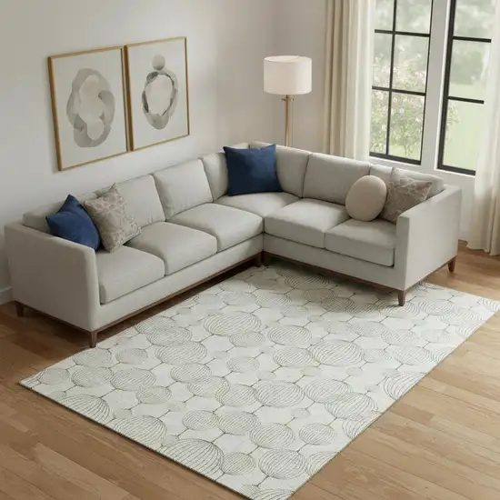 Green And Beige Geometric Washable Area Rug With UV Protection Photo 1