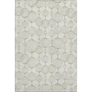 Photo of Green And Beige Geometric Washable Area Rug With UV Protection