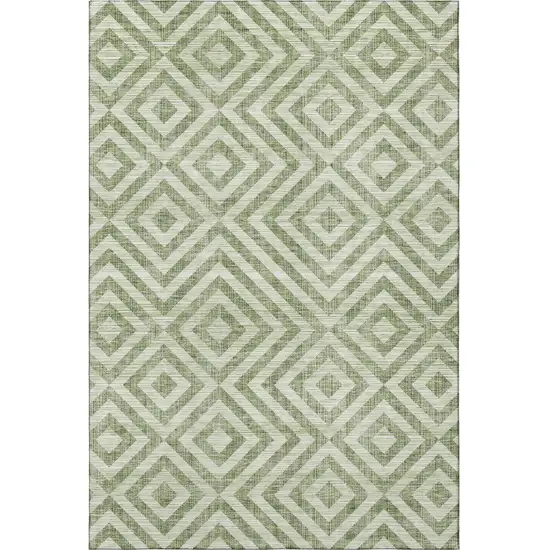 Green And Beige Geometric Washable Area Rug With UV Protection Photo 4