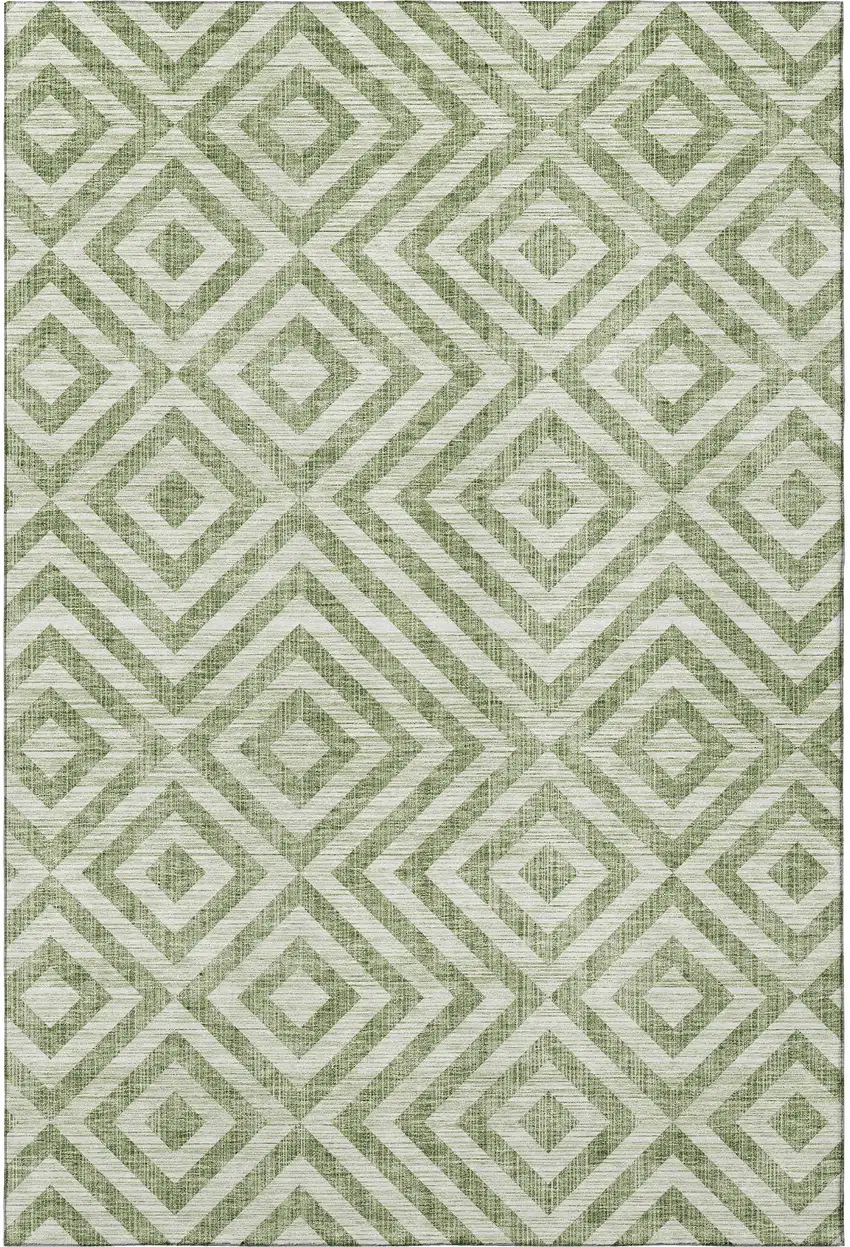 Green And Beige Geometric Washable Area Rug With UV Protection Photo 4