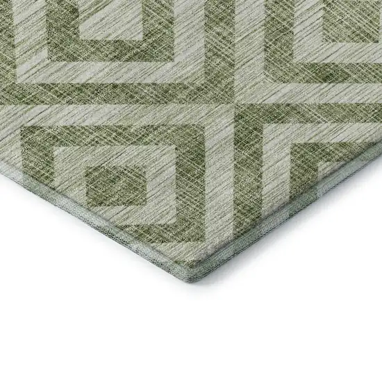 Green And Beige Geometric Washable Area Rug With UV Protection Photo 8