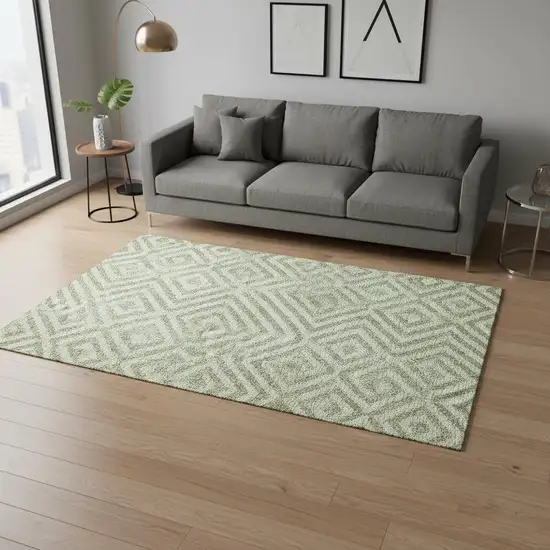 Green And Beige Geometric Washable Area Rug With UV Protection Photo 2