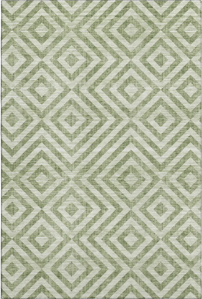 Green And Beige Geometric Washable Area Rug With UV Protection Photo 1