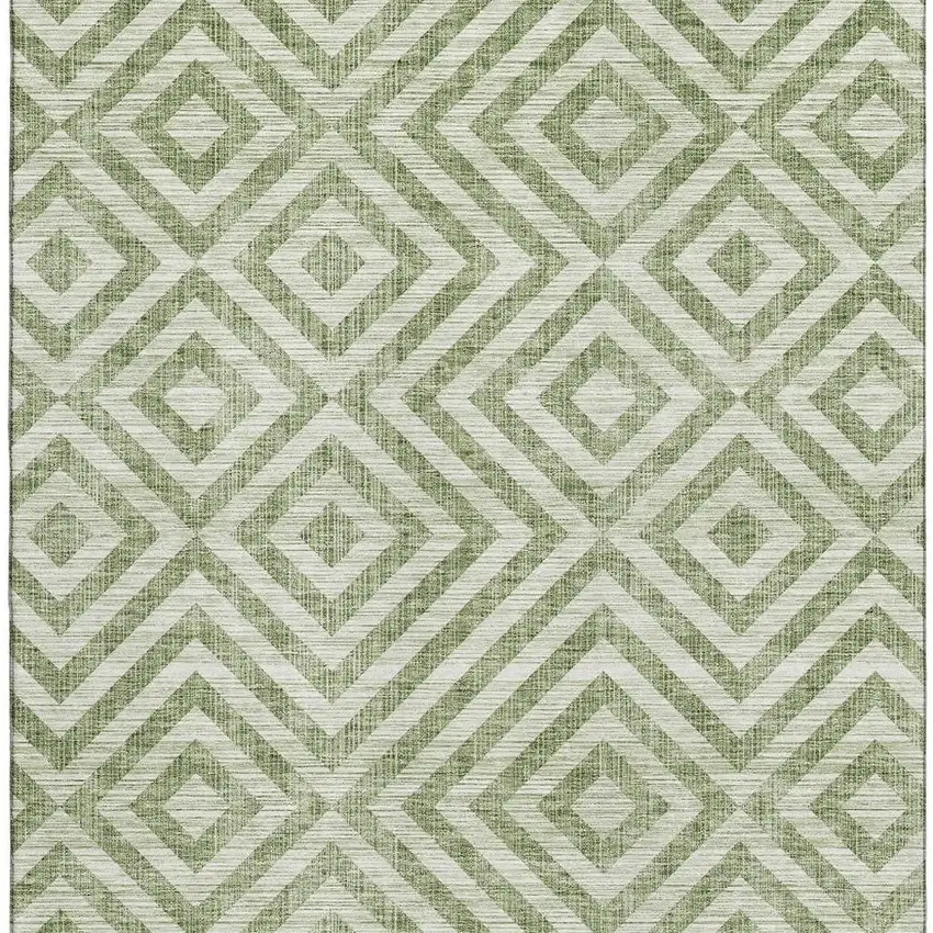 Green And Beige Geometric Washable Area Rug With UV Protection Photo 3
