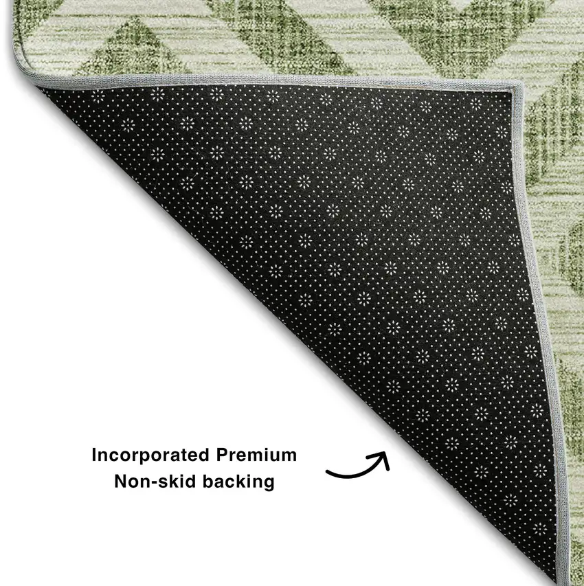 Green And Beige Geometric Washable Area Rug With UV Protection Photo 6