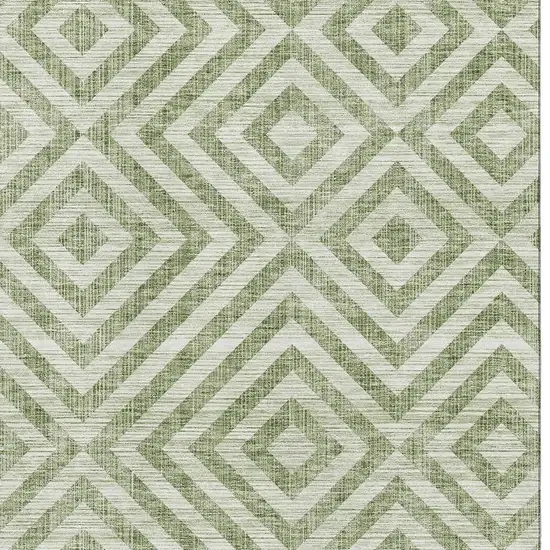 Green And Beige Geometric Washable Area Rug With UV Protection Photo 3