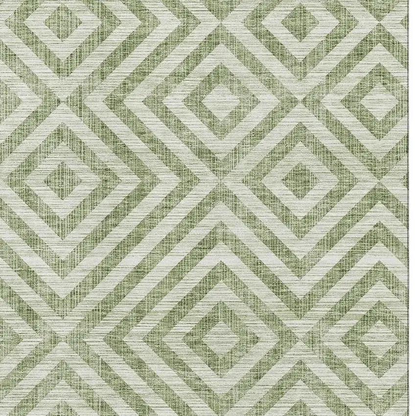 Green And Beige Geometric Washable Area Rug With UV Protection Photo 3