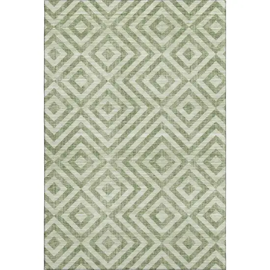 Green And Beige Geometric Washable Area Rug With UV Protection Photo 1