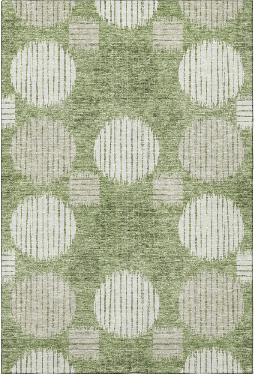 Green And Beige Geometric Washable Area Rug With UV Protection Photo 4