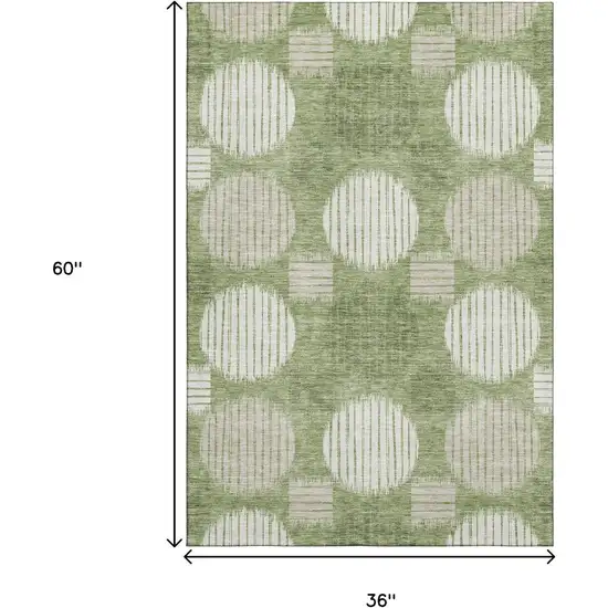 Green And Beige Geometric Washable Area Rug With UV Protection Photo 3