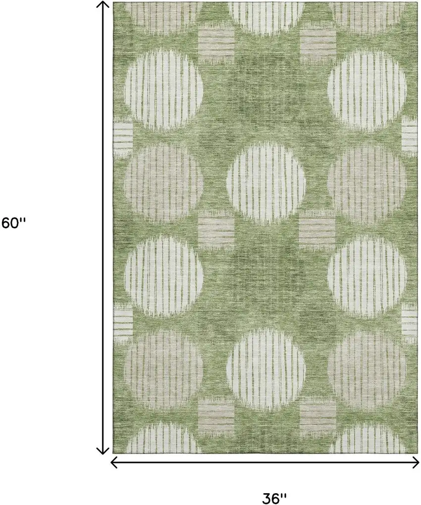 Green And Beige Geometric Washable Area Rug With UV Protection Photo 3