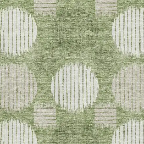 Green And Beige Geometric Washable Area Rug With UV Protection Photo 3