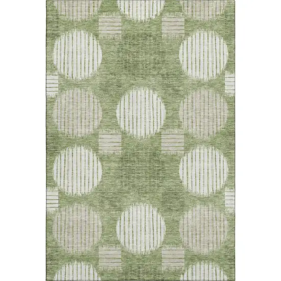 Green And Beige Geometric Washable Area Rug With UV Protection Photo 1