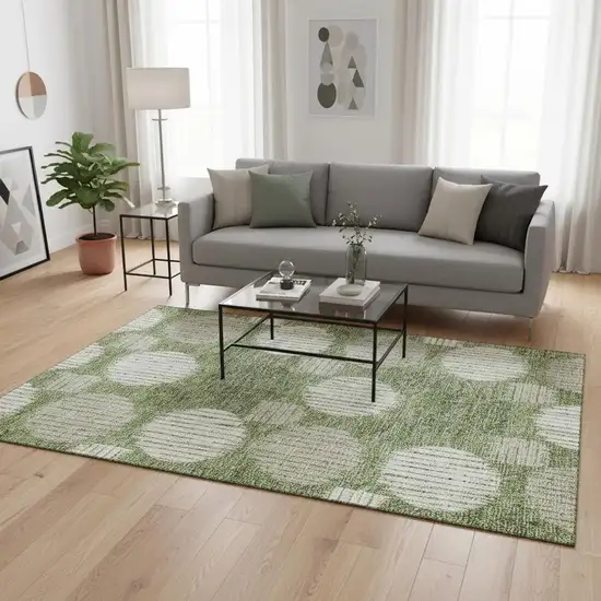Green And Beige Geometric Washable Area Rug With UV Protection Photo 2