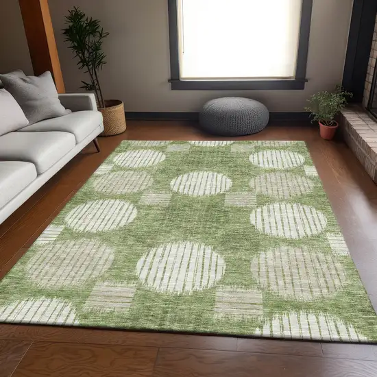 Green And Beige Geometric Washable Area Rug With UV Protection Photo 6