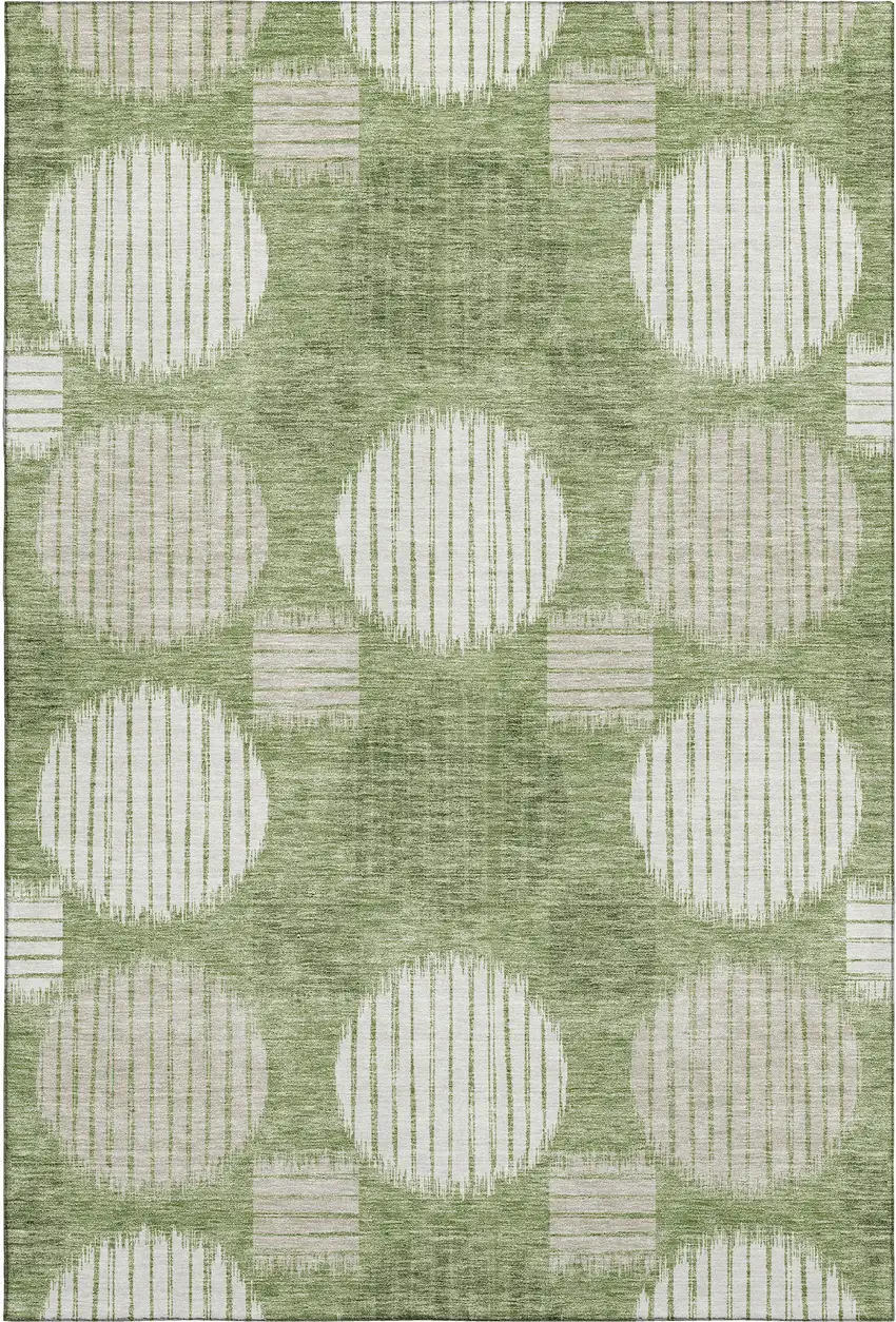 Green And Beige Geometric Washable Area Rug With UV Protection Photo 1