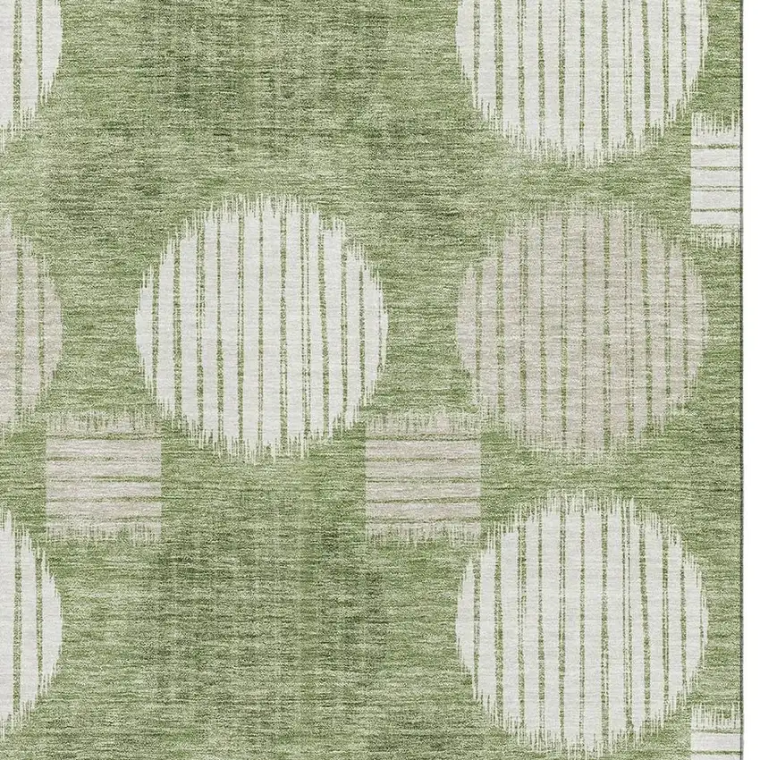 Green And Beige Geometric Washable Area Rug With UV Protection Photo 3