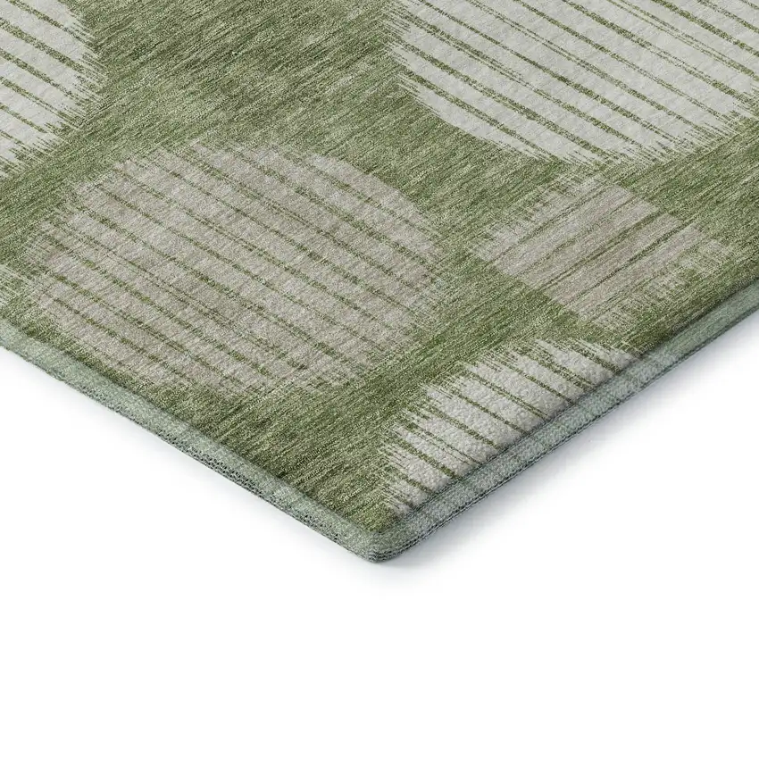 Green And Beige Geometric Washable Area Rug With UV Protection Photo 8