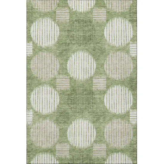 Green And Beige Geometric Washable Area Rug With UV Protection Photo 4