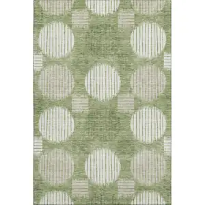 Photo of Green And Beige Geometric Washable Area Rug With UV Protection
